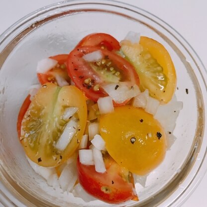 ミニトマトが少なかったので半量で作りました♪簡単にできて、彩りも良くて本当に美味しかったです！